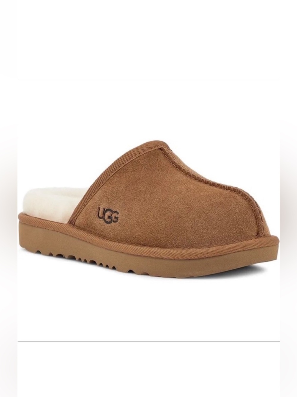 UGG Keegan Chestnut Suede Slide Slippers Kids 10M Shearling Lined Indoor Outdoor